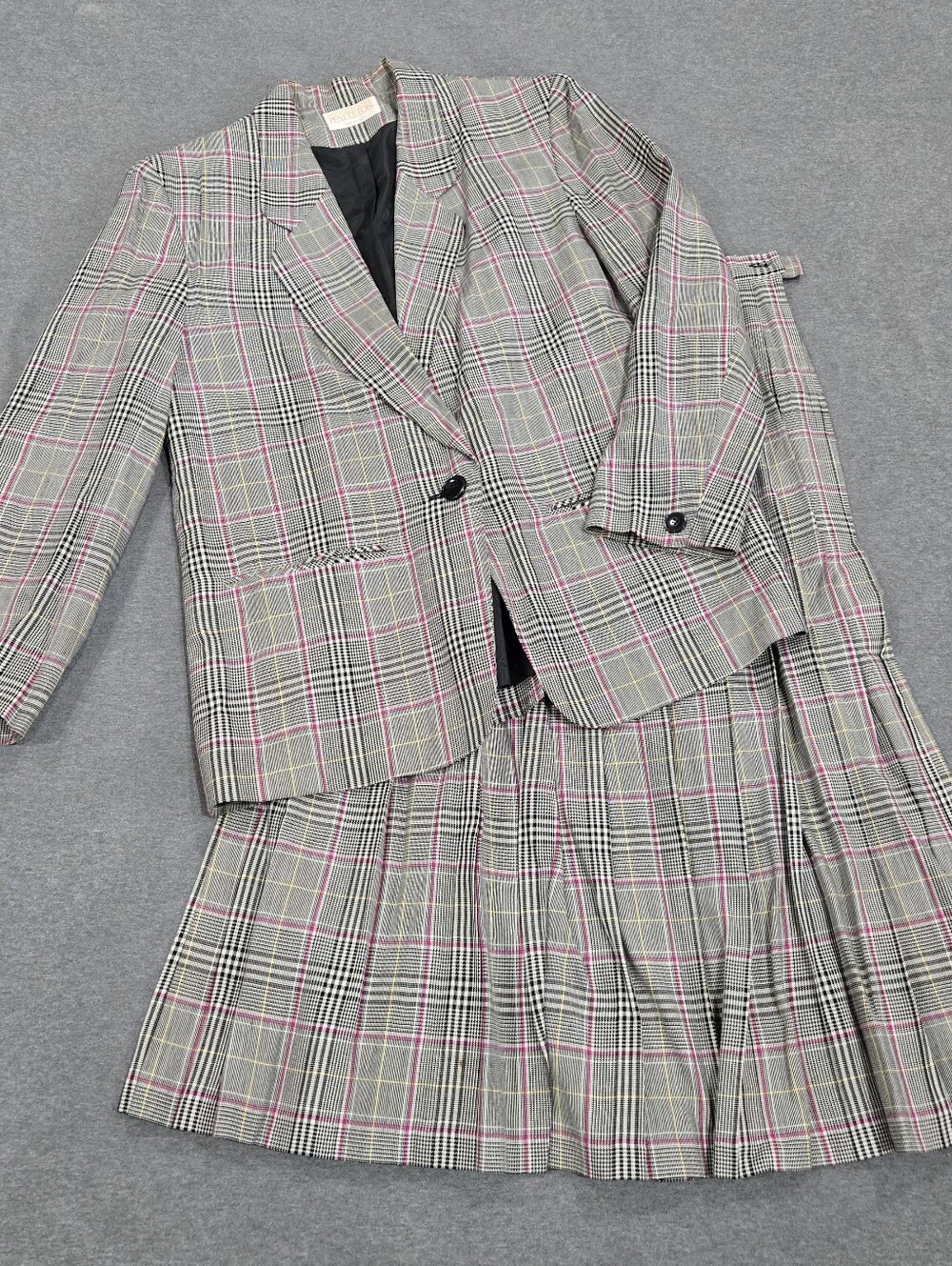 Vintage Sophisticates By Pendleton Womens Skirt Suit Large Glen Plaid Gray Pink